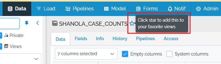 favorite object on data view page