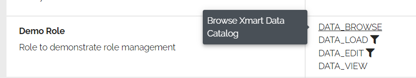 Image showing the description of a role in the Role page permissions list