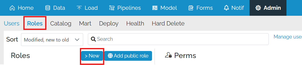 image showing navigation required to create a new role