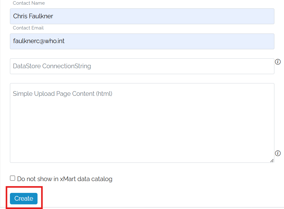 Image showing a box round the "Create" button