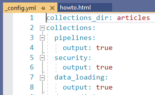Image showing contents of the jekyll config file