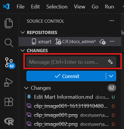 Image showing the Source Commit panel