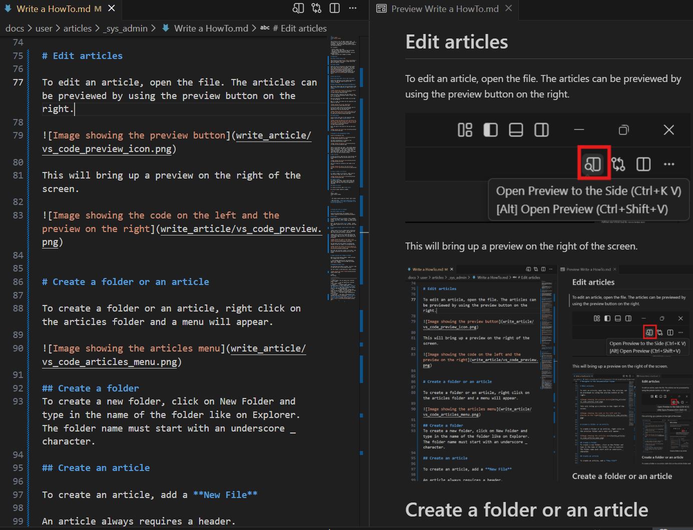 Image showing the code on the left and the preview on the right