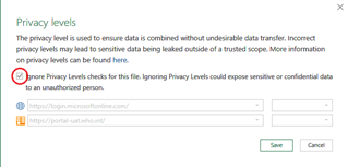 Image showing the "Privacy Levels" warning